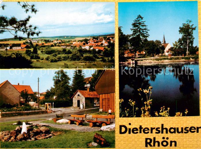 Dietershausen Rhoen Panorama Ortsmotiv See Blick zur Kirche