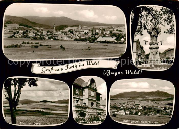 Furth Wald Panorama Stadtplatz St. Nepomuk Statue Rathaus Blick zu Osser Hohenbo