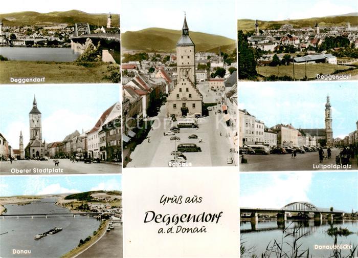 Deggendorf Donau Stadtpanorama Donaubruecke Stadtplatz Luitpoldplatz Stadtzentru