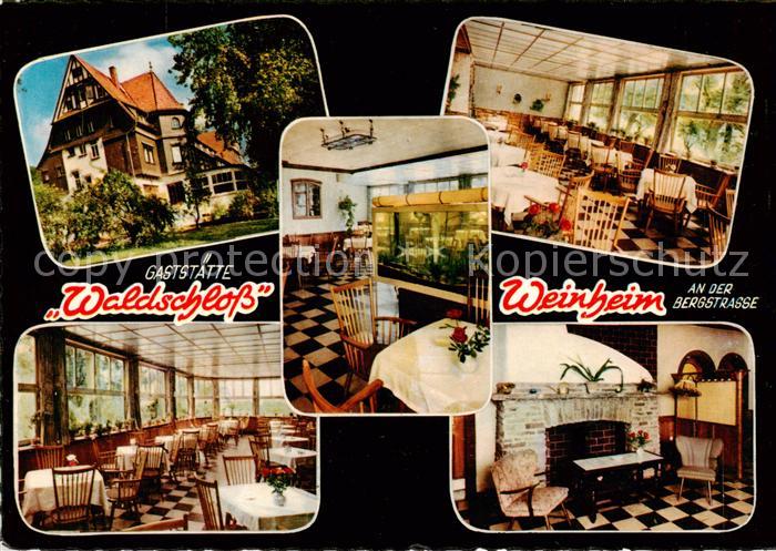 Weinheim Bergstrasse Gaststaette Waldschloss Gastraum Kaminzimmer