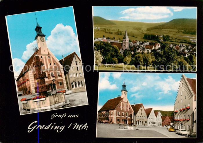 Greding Ortsansicht mit Kirche Ortszentrum Brunnen Rathaus