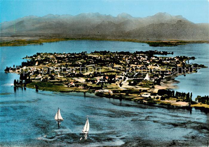 Insel Reichenau aus der Vogelperspektive Kuenstlerkarte