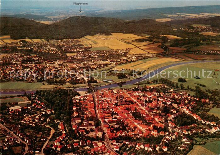 Rinteln Weser Panorama Blick gegen Klippenturm