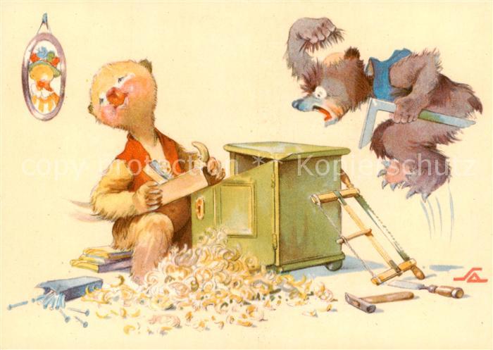 Vermenschlicht Baer Bauen Holzschrank Litho