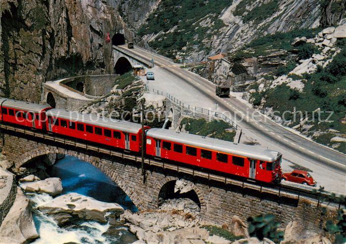 Eisenbahn Railway Chemin de Fer Gotthardstrasse Schoellenenbahn Teufelsbruecke