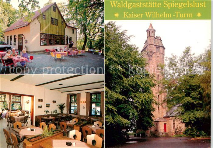 Marburg Lahn Waldgaststaette Spiegelslust Terrasse Gastraum Auf den Lahnbergen