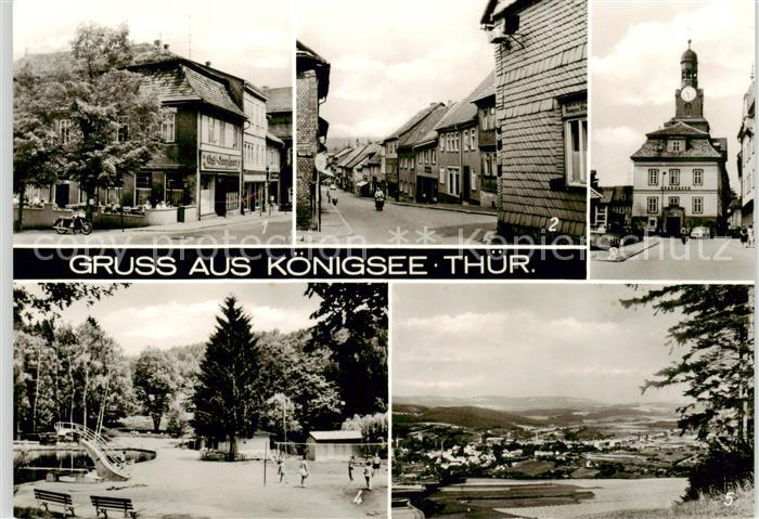Koenigsee Thueringen Cafe Junghans Schwarzburger Strasse Rathaus Waldbad Blick v