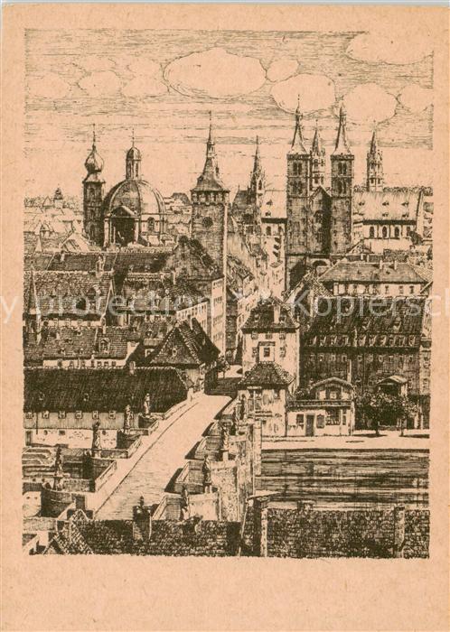 Wuerzburg Bayern Altstadtblick Zeichnung