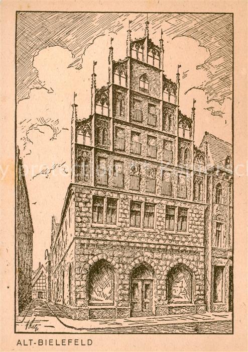 BIELEFELD  CITY Cruewellhaus Alt Bielefeld Federzeichnung