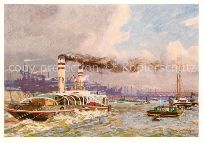 Duisburg  Ruhr Rheinschiffahrt Kuenstlerkarte