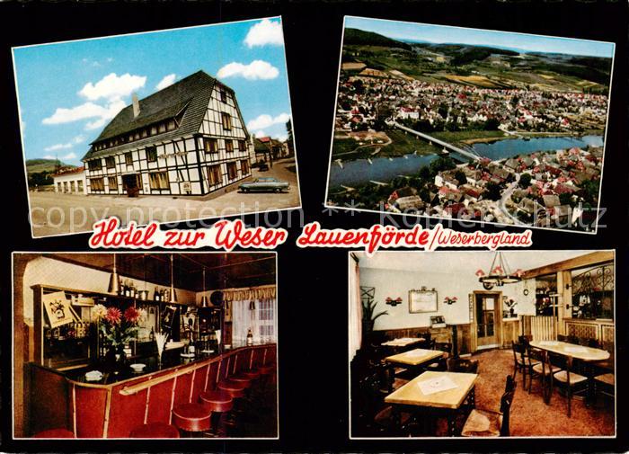 Lauenfoerde Hotel zur Weser Bar Gaststube Weserbruecke Fliegeraufnahme