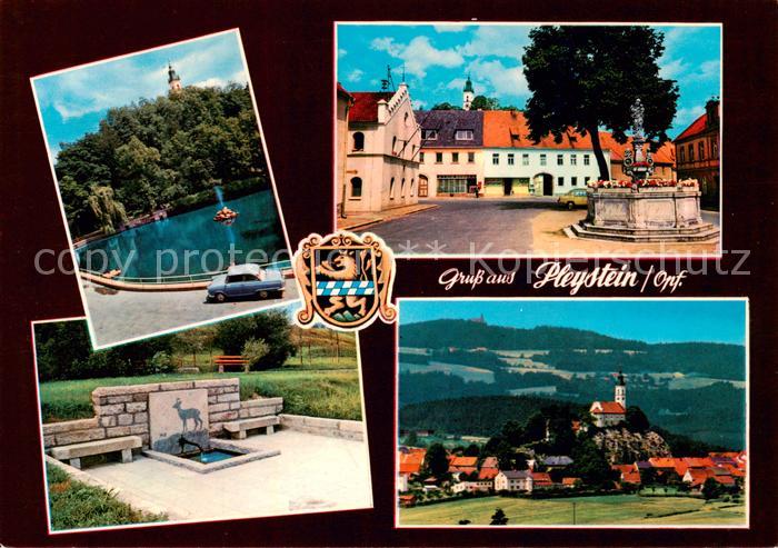 Pleystein Seepartie Brunnen Panorama Kirche