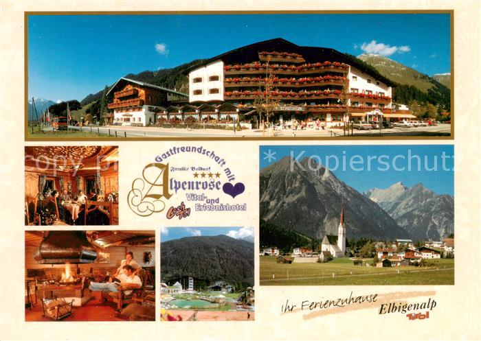 Lechtal Vitalhotel Alpenrose Gastraeume Pool Ortspartie mit Kirche