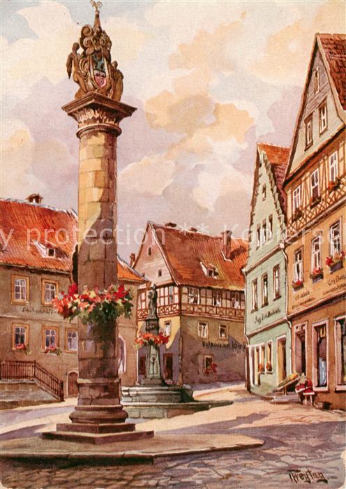 Kronach Oberfranken Melchior Otto Platz mit Lucas Cranach Haus und Ehrensaeule