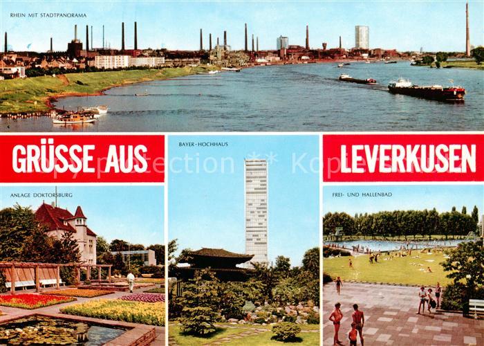 LEVERKUSEN CITY Rhein mit Stadtpanorama Anlage Doktorsburg Bayer Hochhaus Frei