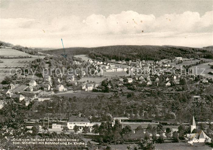 Bad Brueckenau Suedl Stadtteil mit Bahnhof und Ev Kirche