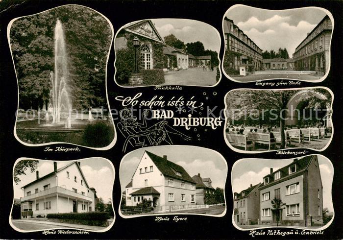 Bad Driburg Kurpark Fontaene Trinkhalle Eingang zum Bade Haus Niedersachsen Haus