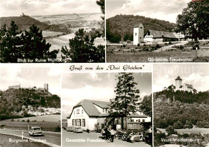 Drei Gleichen Panorama Ruine Muehlburg Gaststaette Freudenthal Burgruine Gleiche