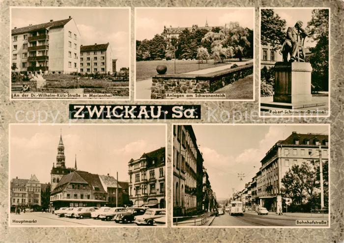 Zwickau Sachsen Dr Wilhelm Kuelz Strasse in Marienthal Anlagen am Schwanenteich