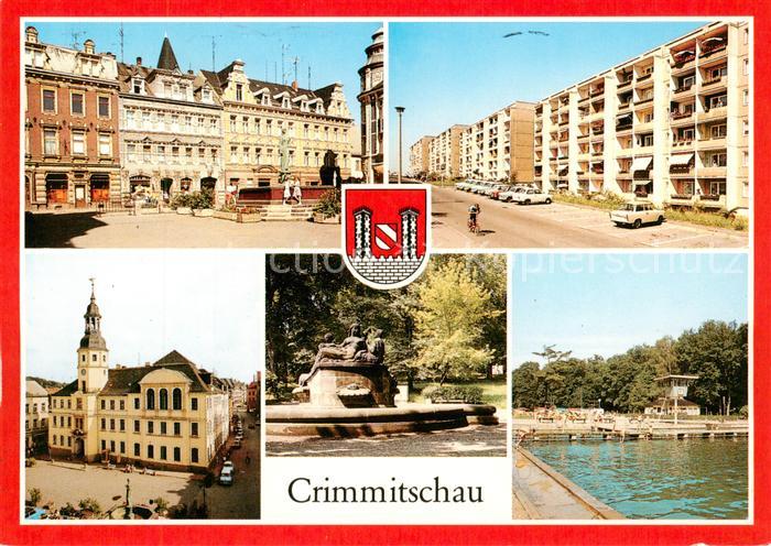 Crimmitschau Markt Strasse der Freundschaft Rathaus Brunnen im Friedenspark Sahn