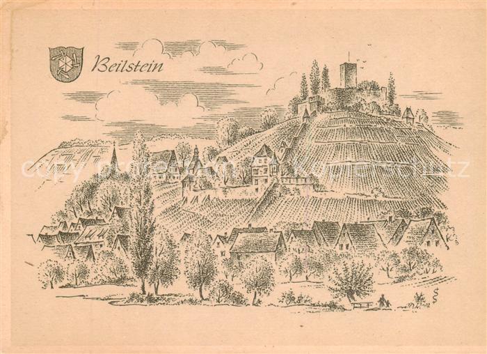 Beilstein Mosel Staedtebild aus alten und neuen Tagen Zeichnung
