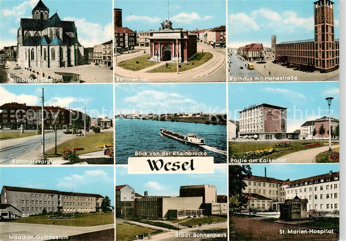 Wesel Rhein Willibrordi Dom Berliner Tor Rathaus mit Hohestrasse Bahnhofsvorpla