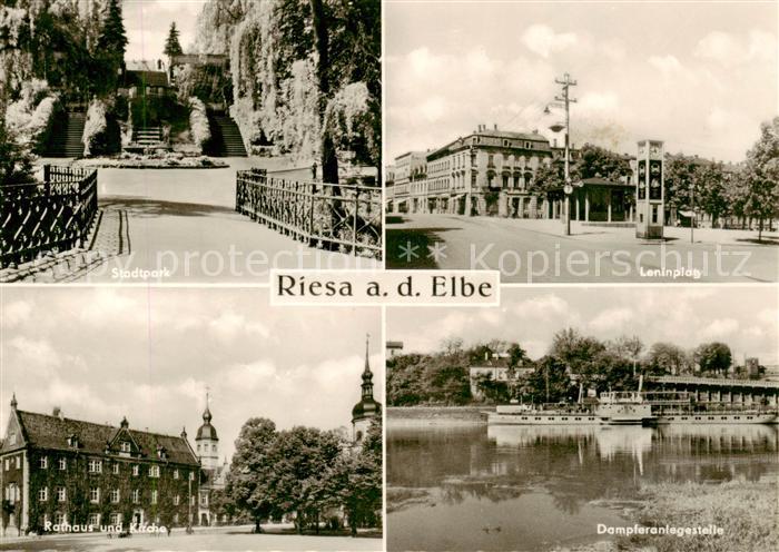 Riesa Sachsen Stadtpark Leninplatz Rathaus und Kirche Dampferanlegestelle