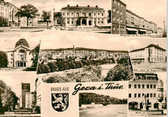 Gera Puschkinplatz Museum fuer Eeschichte Juri Gagarin Strasse Theater Teilansic