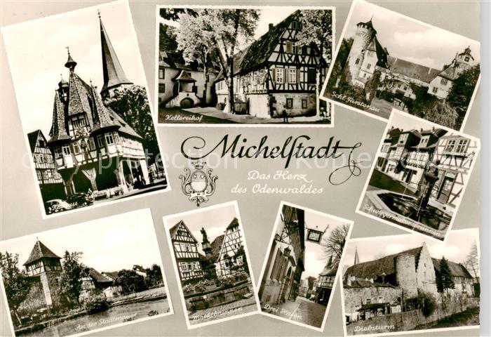 Michelstadt Rathaus Kellereihof Schloss Fuerstenau Stadtmauer Marktbrunnen Fachw