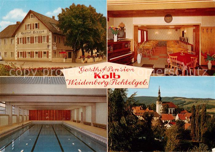 Weidenberg Gasthof Pension Kolb Gaststaette Hallenbad Ortsansicht mit Kirche