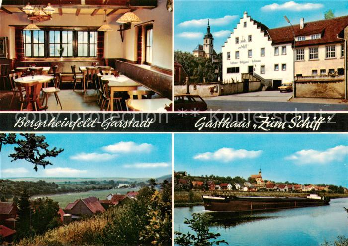 Garstadt Gasthaus zum Schiff Partie am Main Frachtkahn Binnenschiffahrt Landscha
