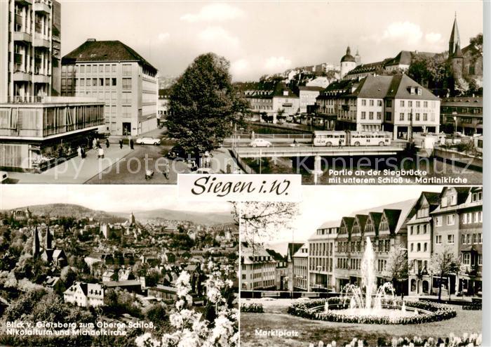 Siegen  Westfalen Partie mit der Siegbruecke Unteres Schloss Martinikirche Blick