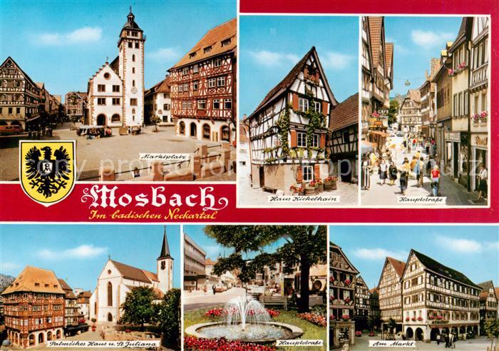 Mosbach Baden Marktplatz Haus Kickelhain Hauptstrasse Palmsches haus und St Juli