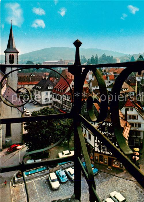Mosbach Baden Blick vom Rathausturm auf den Marktplatz zur Stiftskirche