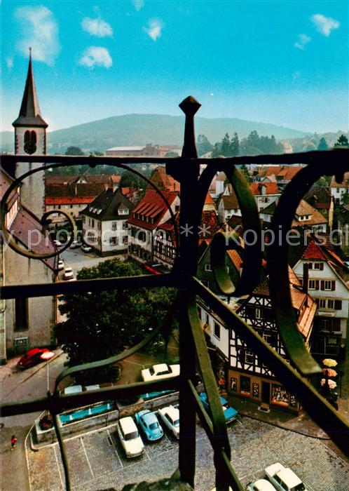 Mosbach Baden Blick vom Rathausturm auf den Marktplatz zur Stiftskirche