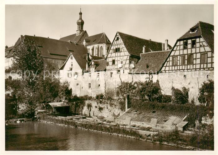 Wimpfen Blick ueber den Stadtweiher zum ehem Dominikanerkloster
