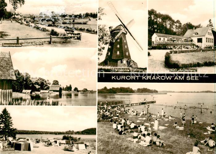 Krakow See Seepromenade Windmuehe HOG Am Joernberg Zeltplatz Badestrand