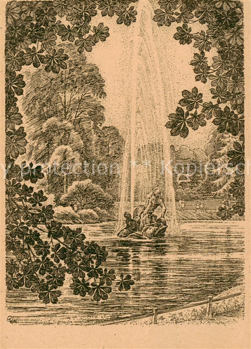 DuessELDORF  CITY Hofgarten Fontaene Zeichnung