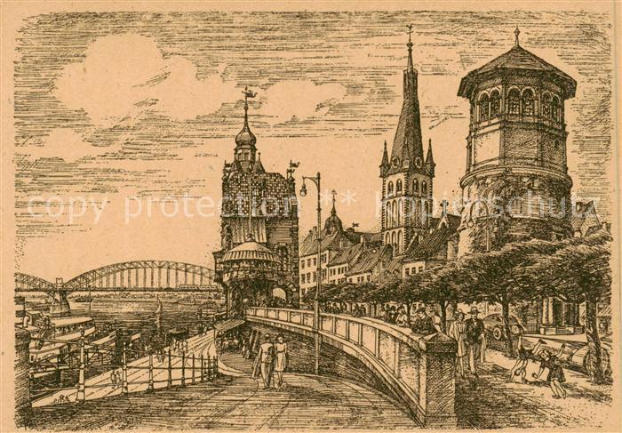DuessELDORF  CITY Altstadt am Rheinhafen Zeichnung
