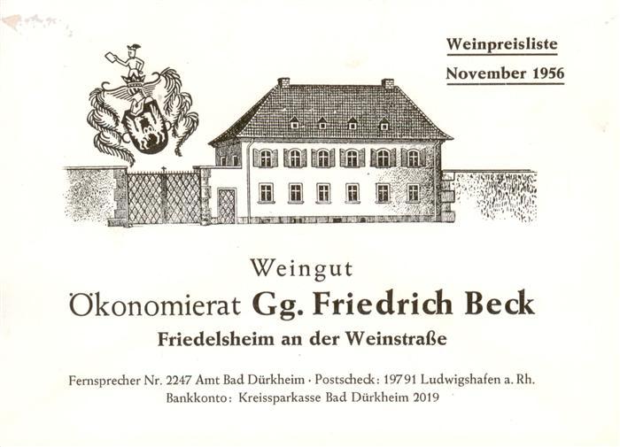 Friedelsheim Weingut oekonomierat Gg Friedrich Beck Weinpreisliste