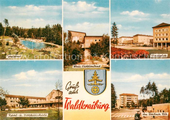 Waldkraiburg Waldbad Real und Volksschule Haus Sudetenland Stadtplatz Am Berline