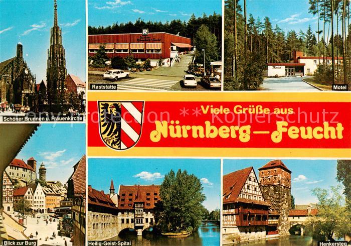 Feucht Schoener Brunnen und Frauenkirche Raststaette Motel Burg Heilig Geist Spi