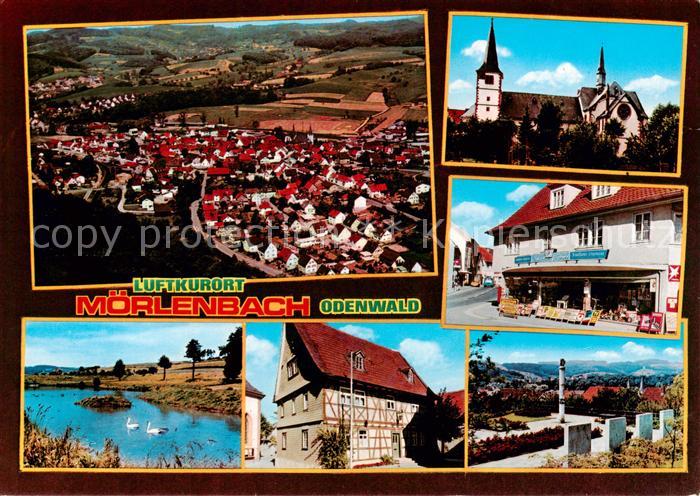 Moerlenbach Fliegeraufnahme Kirche Kaufladen Gondelteich Fachwerkhaus Panorama