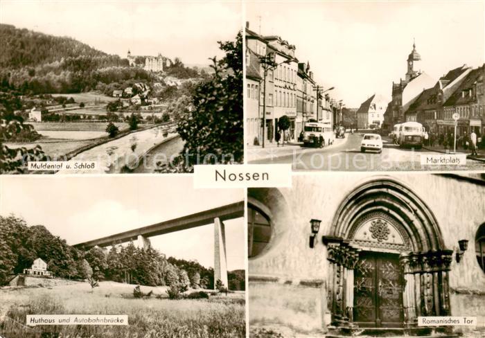 Nossen Muldental und Schloss Marktplatz Huthaus Autobahnbruecke Romanisches Tor