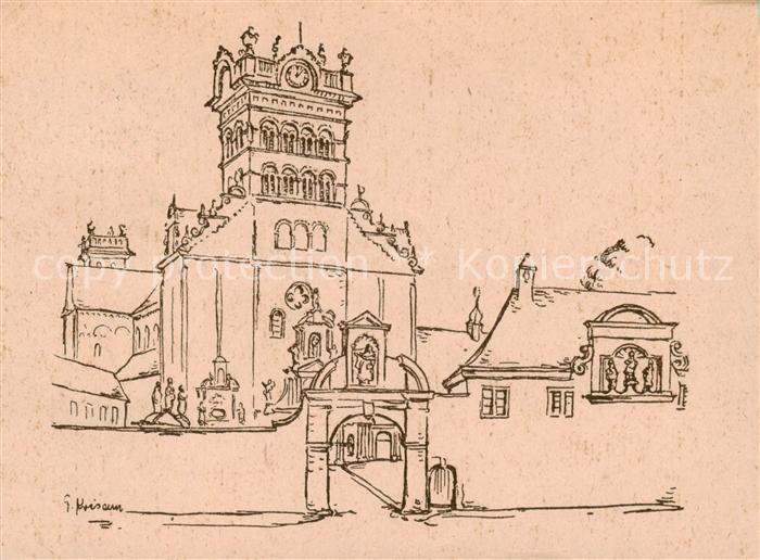 TRIER  CITY St Matthias Basilika Zeichnung