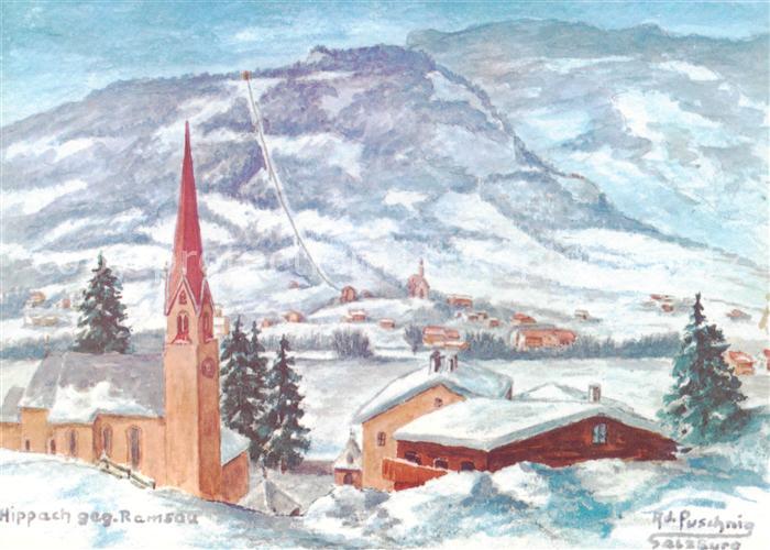 Hippach Tirol AT Ortsmotiv mit Ramsau Aquarell