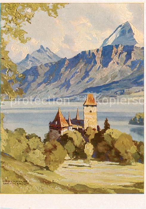 Oberhofen Thunersee Panorama Kuenstlerkarte