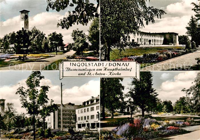 INGOLSTADT CITY Blumenanlagen am Hauptbahnhof und St Anton Kirche