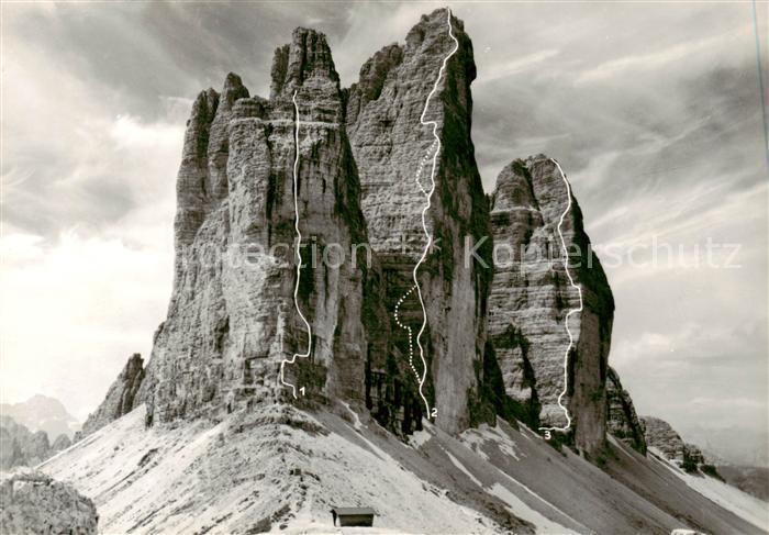 Dolomiti  Dolomiten IT Tre Cime di Lavaredo Versante Nord Est Preuss-Relly Dibon