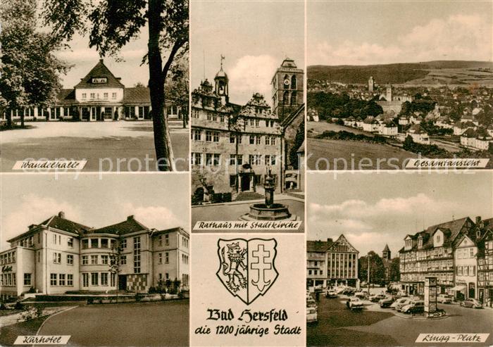 Bad Hersfeld Wandelhalle Rathaus mit Stadtkirche Panorama Kurhotel Lingg Platz